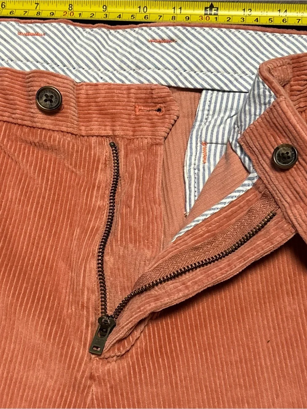 Brooks Brothers Brooksgate Corduroy Pants 36x32 Salmon Coral Straight NWT